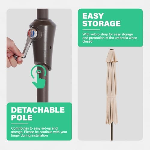 JEAREY 9 ft Half Outdoor Patio Umbrella w/Crank, Beige