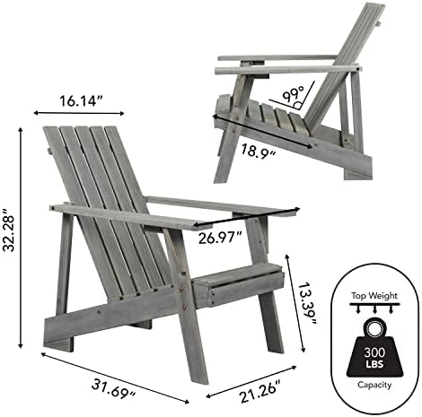 JONATHAN Y Irving 32" Solid Acacia Wood Adirondack Chair, Gray