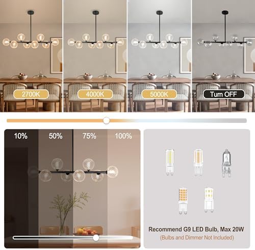 Clear Ribbed Glass Globe Chandelier, 8-Light Bubble Dining Room Chandelier 37...