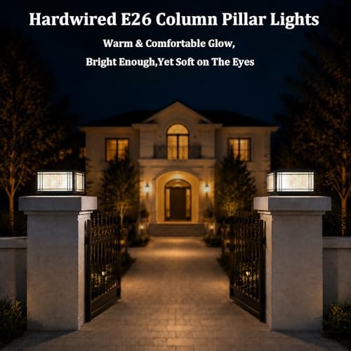 11.81In Outdoor Post Lights Hardwired, 3000K E26 Modern Post Mount Lights