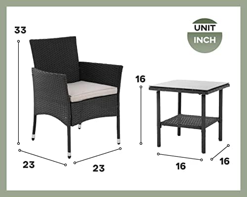 PayLessHere 3 Piece Furniture Patio Chairs Wicker Outdoor Rattan Conversation...