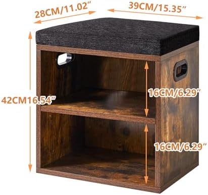 YMYNY Small Shoe Storage Bench with Cushion, Rustic Brown, HBD028H