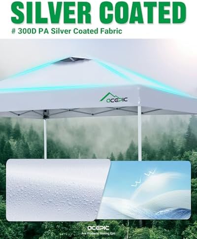 Acepic 10x10 Pop Up Canopy Tent, Easy Setup Portable Shelter, White, 10*10
