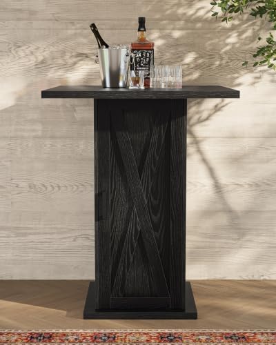 LITTLE TREE Bar Table with Storage Cabinet, 39.4" H Square High Top Pub ...