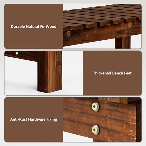 35.5" Outdoor Garden Bench,Weatherproof 2-Person Wood Backless Bench, Brown