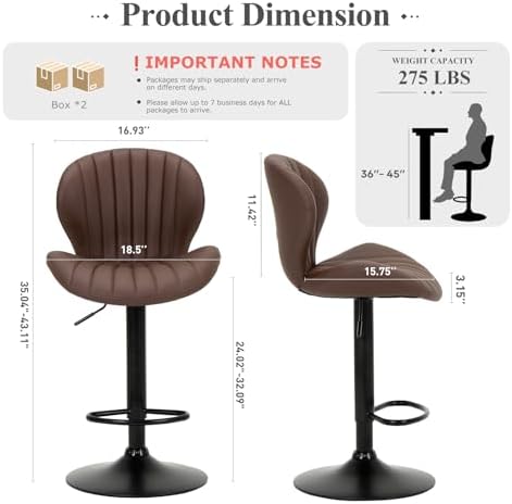COLAMY Bar Stools Set of 4, Modern Swivel Bar Chairs, Adjustable Faux Leather...