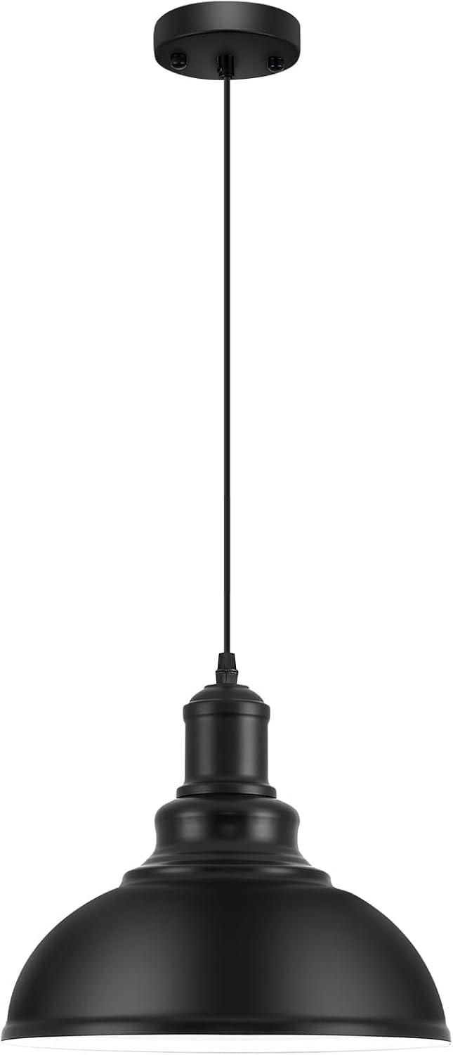 Pendant Lights, Farmhouse Pendant Lamp with Metal Shade (White Inside), Matte...