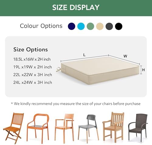 Summsun Outdoor Chair Cushions Set of 4: Water Resistant Seat Cushion for Pat...