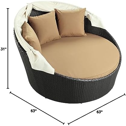 Modway Siesta Wicker Rattan Outdoor Patio Canopy Daybed in Espresso Mocha