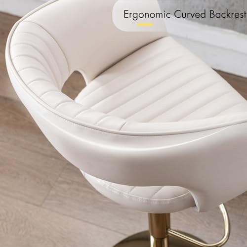 Hyfirm Set of 2 Beige PU Leather Swivel Adjustable Bar Stools Gold Base