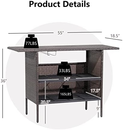 Tangkula Outdoor Wicker Bar Table, Patiojoy All Weather Patio Bar Height Tabl...