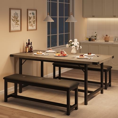 Garvee 63 in Extendable Dining Table Set for 4-6 People, 3-Piece Kitchen Tabl...