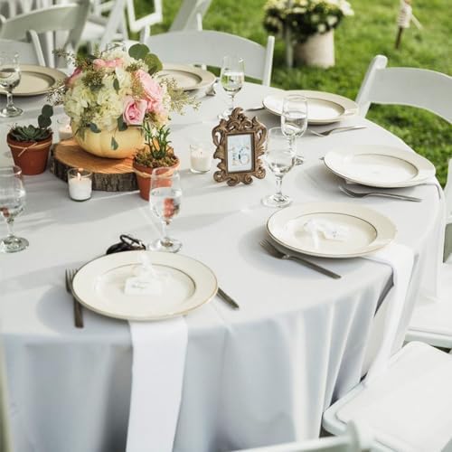 10 Pack White Round Tablecloths, 120 Inch Stain Resistant and Wrinkle Polyest...