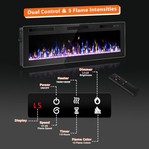 50 Inch Electric Fireplace, Ultra Thin Fire Places Electric Fireplace Inserts...