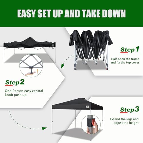 Eurmax USA NOMATTER ONE-Person Open&Close 10x10ft Pop Up Canopy Tent，Port...
