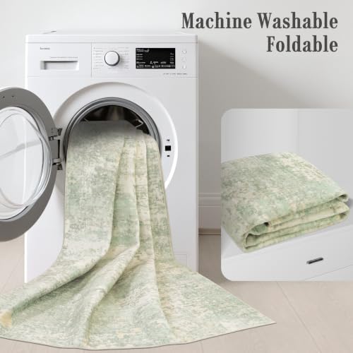 10x12 Area Rug Living Room: Modern Washable Soft Carpet Green Cream