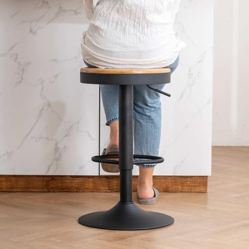 Kidol & Shellder Black Bar Stools Set of 2 Adjustable Swivel Backless Bar...