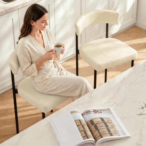 GrandNoor Beige Modern Bar Stools Set of 2, 24 Inch Faux Leather Counter Stoo...