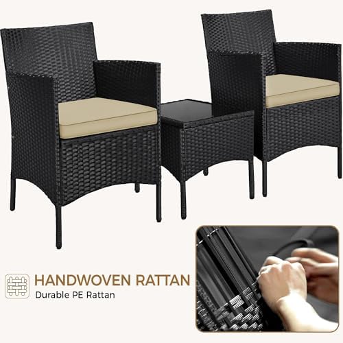 Yaheetech 3 Pieces Patio Conversation Set, Outdoor Rattan Bistro Furniture, 2...