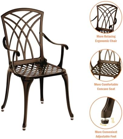 Patio Bistro Set 3 Piece, Cast Aluminum Bistro Set for 2 w/Umbrella Hole, Out...