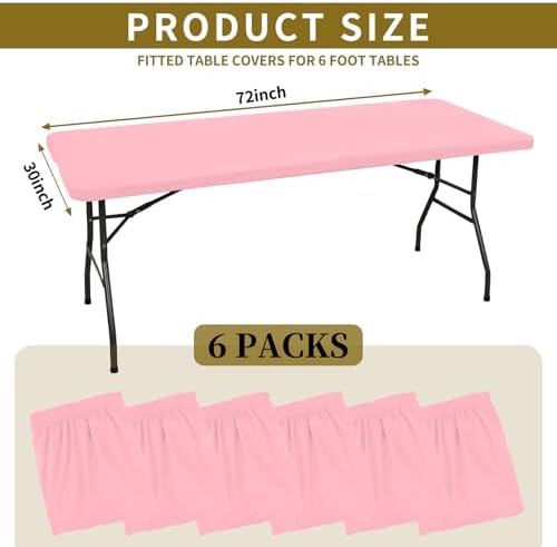 6 Pack Stretch Table Top Cap Cover, Pink, 30" x 72"