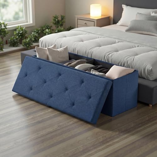 DUMOS 43 Inch Folding Storage Ottoman Bench, Large Ottoman with Storage