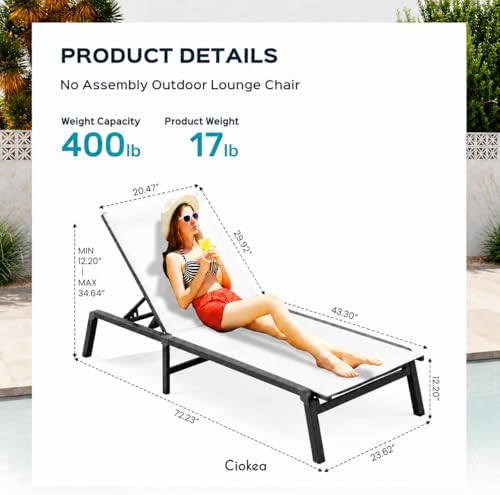 Ciokea Aluminum Chaise Lounge Ourdoor - Foldable & Assemble Free Outdoor ...