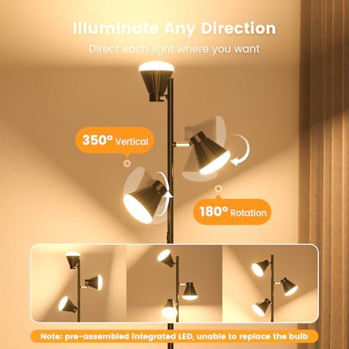 SIBRILLE 36W LED Tree Floor Lamp, Dimmable Tall Standing Lamp with Remote &am...