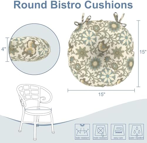 LVTXIII Outdoor Bistro Chair Cushions, 15"x15"x4" Round Patio ...