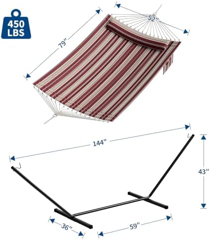 Garvee 2-Person Hammock with Stand for Outside–450lbs, Balance Rope, Pillow