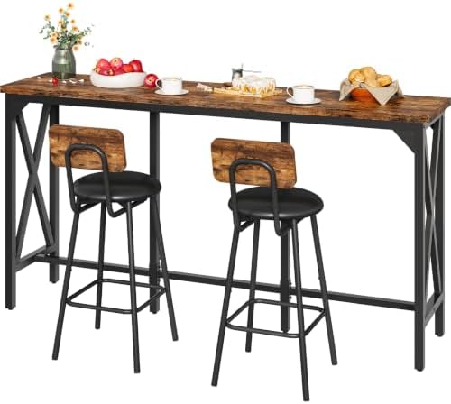 CHOEZON Bar Table and Chairs Set, Counter Height Table and Chairs, with X-Sha...