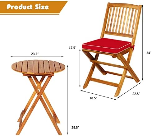 HAPPYGRILL 3 Pieces Patio Bistro Set Table & Chair with Cushions Foldable...