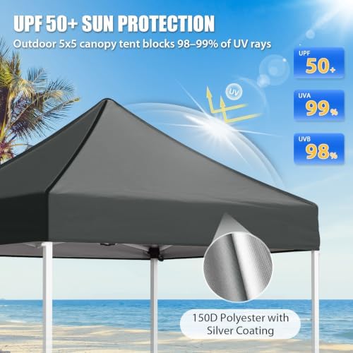 EAGLE PEAK 5x5 Pop Up Canopy Tent Instant Outdoor Canopy Easy Set-up Straight...