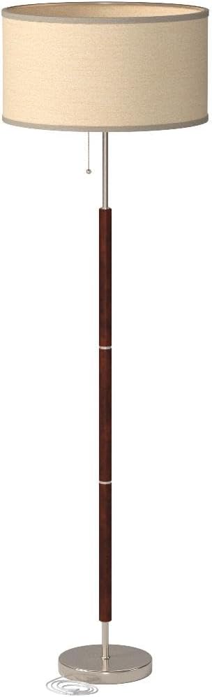Brightech Carter LED Floor Lamp, Drum Shade with Walnut Wood Finish, Great Li...