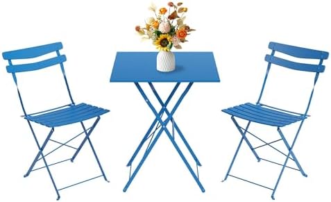 IDEALHOUSE Bistro Table and Chairs Set of 2, Folding Design, Blue