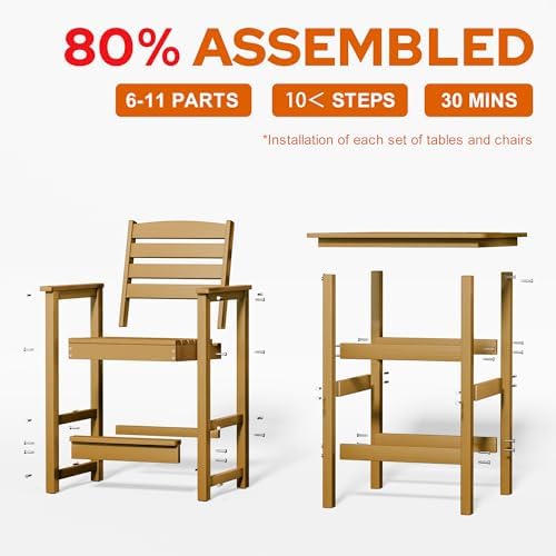 HDPE Outdoor Bar Height Stools High Adirondack Chairs (Teak, 2 Pcs)