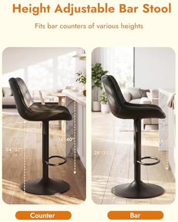 Swivel Bar Stools Set of 2, Height Adjustable Counter Height Bar Stools with ...