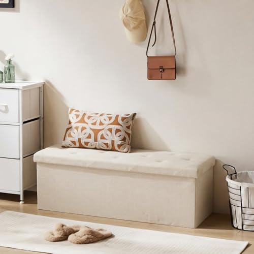 DUMOS 43 Inch Folding Storage Ottoman Bench, Large Ottoman with Storage