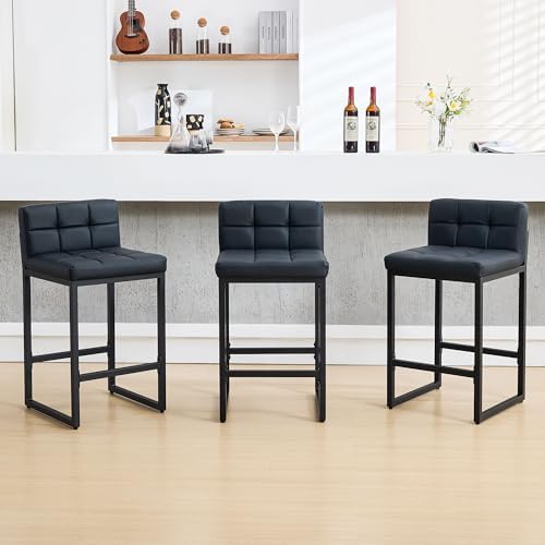 FIRAVOE Bar Stools Set of 3, Upholstered Faux Leather Counter Height Barstool...