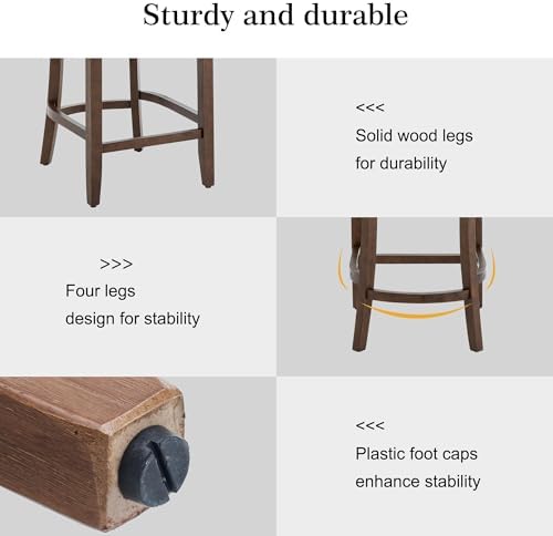 VKNOW Bar Stools Set of 2, 26" Fabric Counter Height Bar Stools, Brown