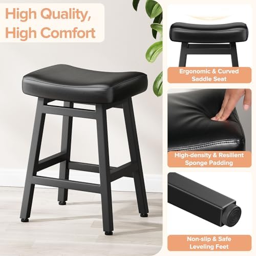 Raynesys 24 Inche Bonded Leather Counter Height Bar Stools Set of 2 Curved