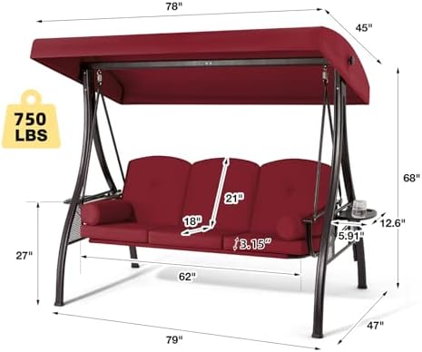 homrest 3 person porch swing with adjustable canopy shown in use
