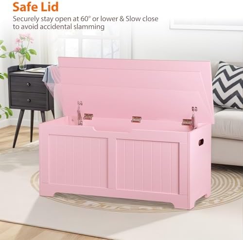 Wooden Storage Chest,30/40 Inch Storage Trunk w/2 Safety Hinges, Storage Benc...