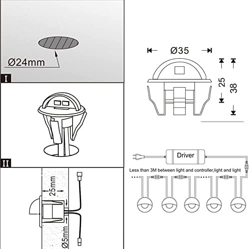 FVTLED Pack of 10 Warm White Low Voltage LED Deck Lights kit Φ1.38 Outdoor Ga...