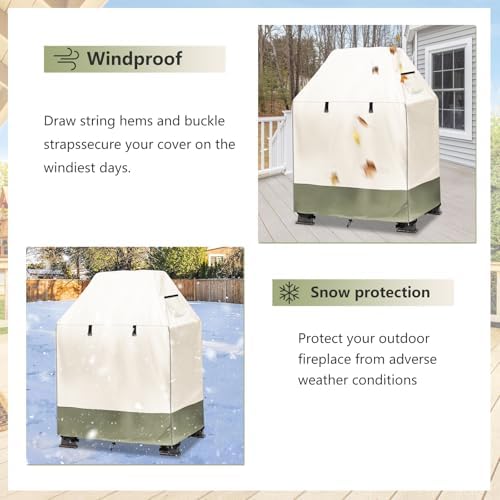Outdoor Fireplace Cover, 32"L × 24"W × 45"H, Beige & Grayi...