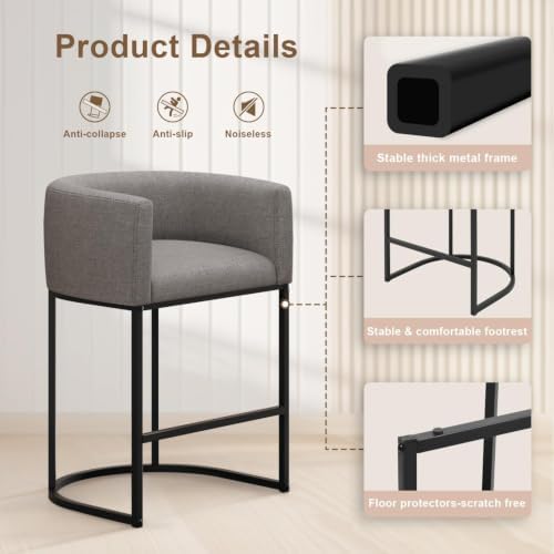 26" H Counter Height Bar Stools Set of 2, Modern Barrel Counter Stools w...