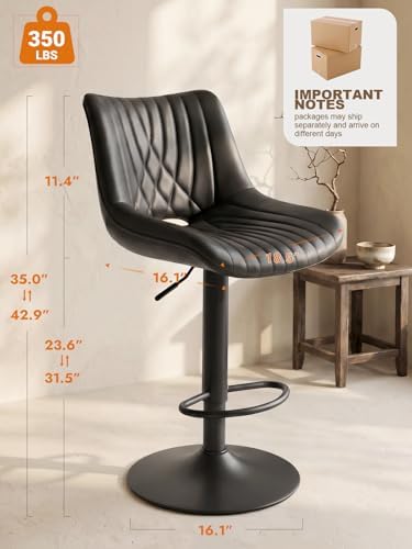 Swivel Bar Stools Set of 2, Height Adjustable Counter Height Bar Stools with ...
