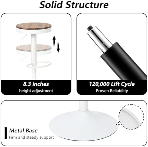 Kidol & Shellder Bar Stools Set of 2 White Round Adjustable Swivel Barsto...