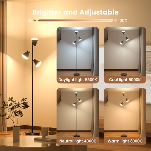 SIBRILLE 36W LED Tree Floor Lamp, Dimmable Tall Standing Lamp with Remote &am...