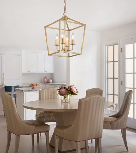 Industrial 4 Lights Chandelier, Gold Lantern Ceiling Light Fixtures with Rust...